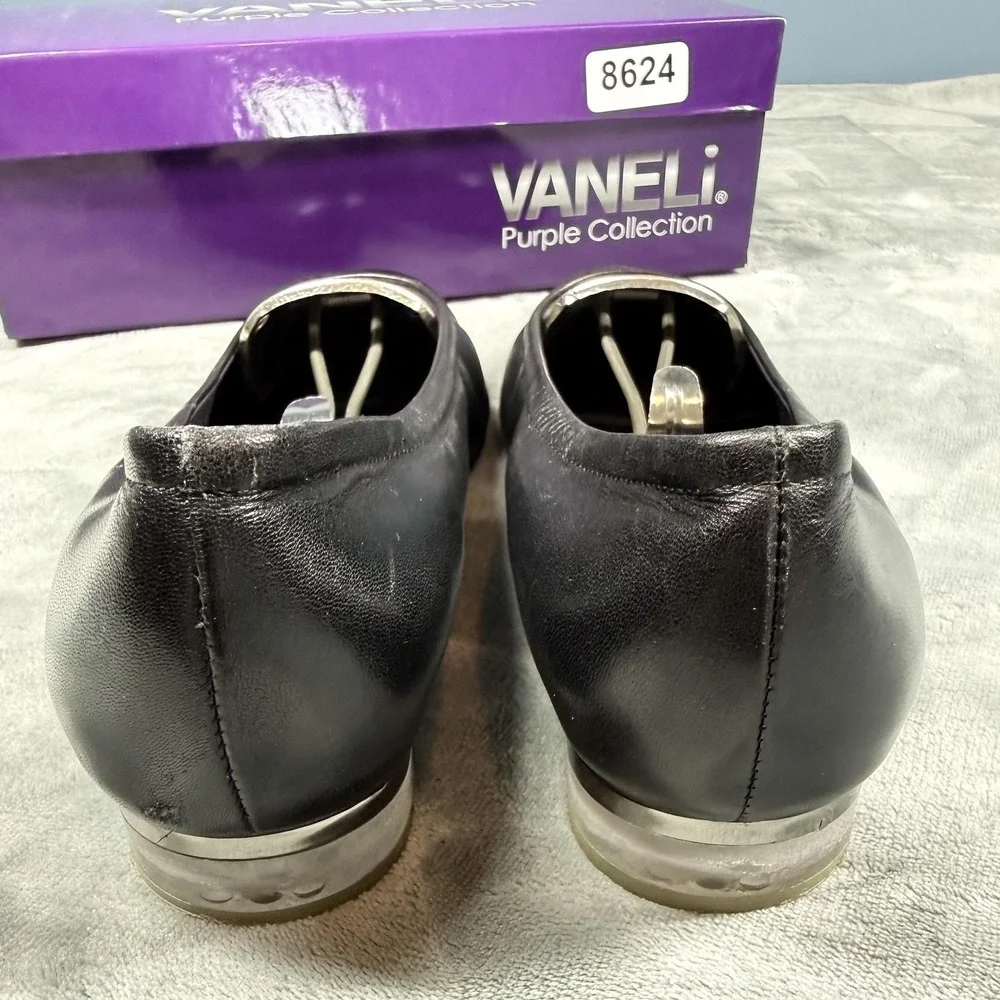 Vaneli Purple Collection Shoes Womens Size 9 Black Leather‎ Ballet Flats